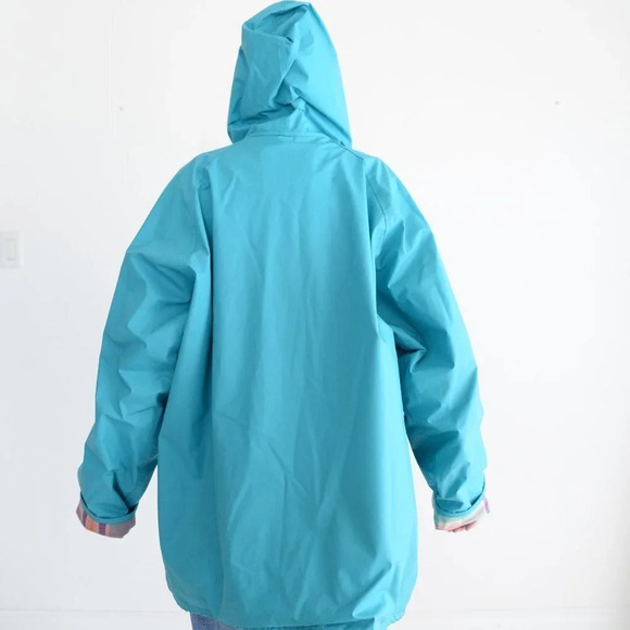 Vintage Sequence Teal Rain Jacket with Rainbow Lining Size  20 - Picture 4 of 15